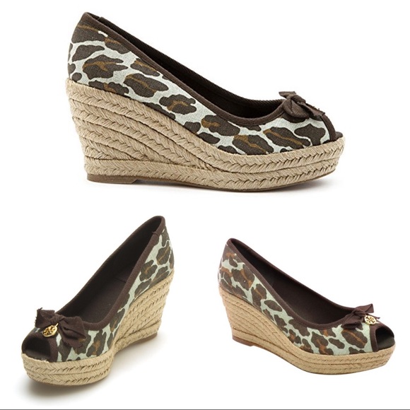NEW Tory Burch Jackie Wedge 10.5 Espadrille Leopard brown tan - Picture 1 of 7